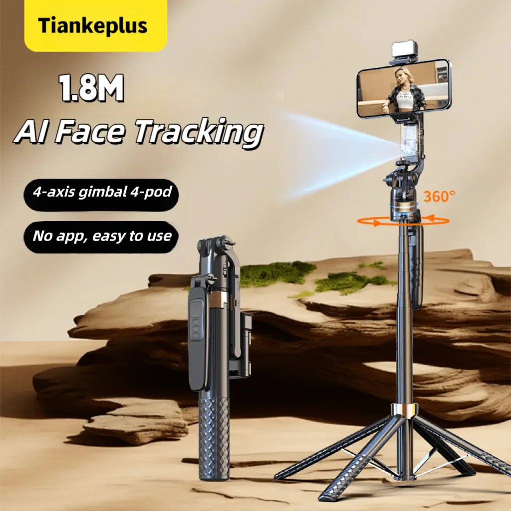 Smart Facial Tracking 180CM Selfie Stick Tripod 360 Rotation Portable Foldable Cell Phone Tripod Stand Stabilizer for Travel Video Photograph