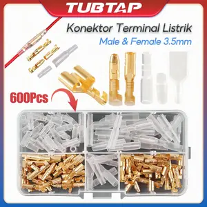 TUBTAP Konektor Terminal Listrik Male & Female 3.5mm Bahan Skun Kabel Connector Male Female Bulat + Pelindung Karet / Skun Kabel Motor soket  motor
