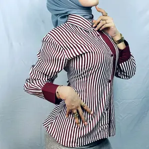 By Uti - Shelina Shirt - Kemeja Stripe Mix - Kemeja Wanita katun Fit Body