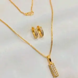 PERHIASAN FAHSION WANITA SET PERHIASAN ANTING DAN KALUNG GOLD MOTIF PERMATA PADI TITANIUM EMAS