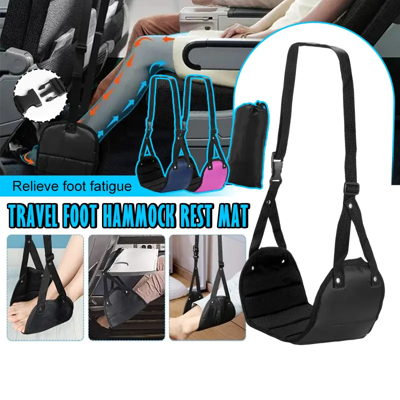 SG Fast Delivery Foot Rest, Portable Travel Footrest Flight Carry-On Foot Rest Adjustable Height Foot Rest Travel Accessories Footrests Hammock, Black.