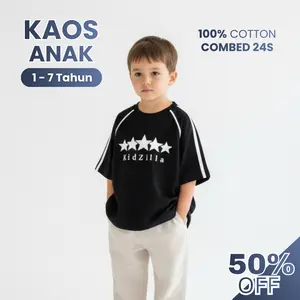 [KIDZILLA] Kaos Anak Unisex Kidzilla Premium Cotton 24s Oversize - Baju Atasan Anak Cowok Cewek 1-7 Thn Motif List Tangan