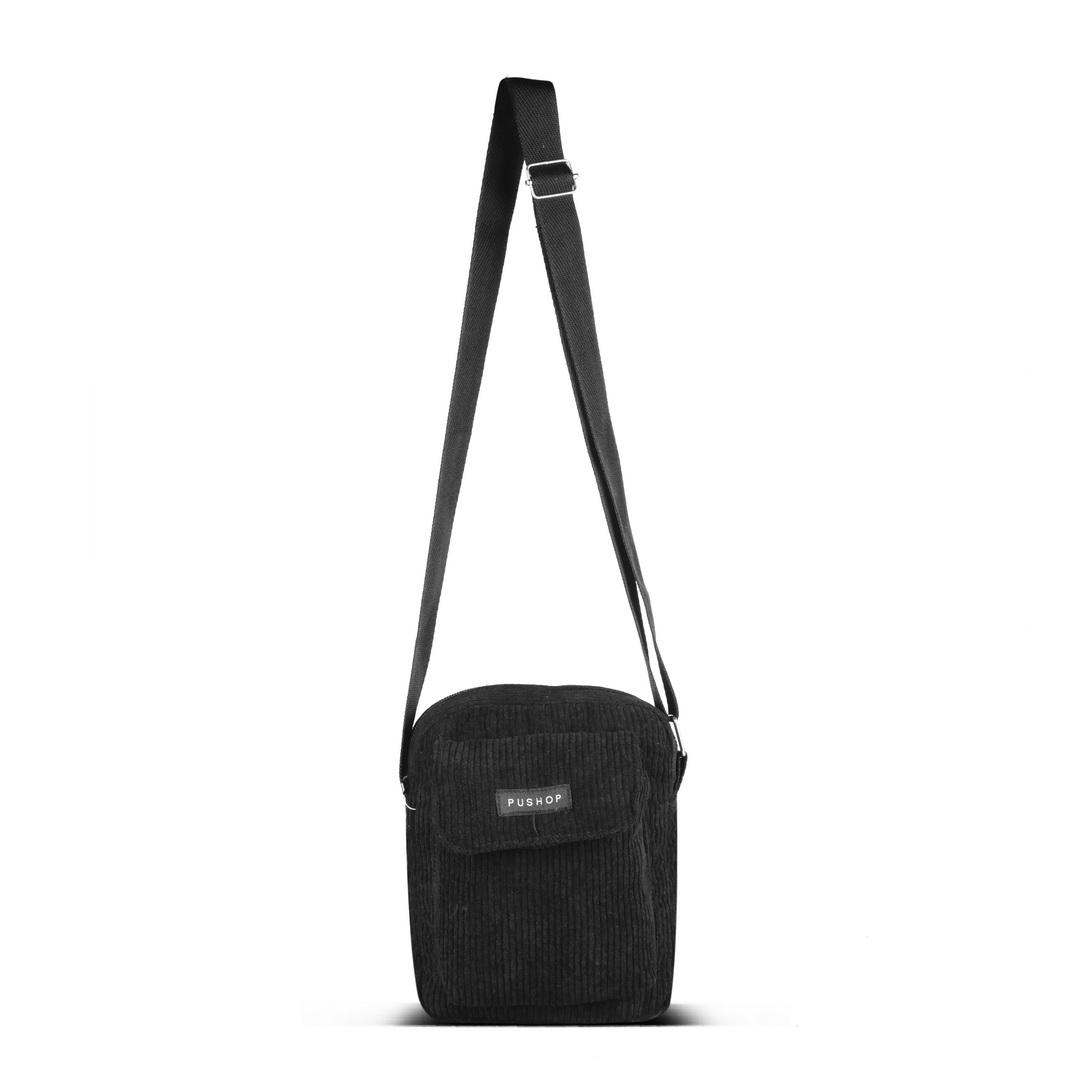 PUSHOP PAKET KOMBO HEMAT Tas Selempang Pria Wanita - Beli 1 Dapat 2 Tas selempang Slingbag Casual Paket Canvas Corduroy Hitam PUSHOP PAKET KOMBO HEMAT Tas Selempang Pria Wanita - Beli 1 Dapat 2 Tas selempang Slingbag Casual Paket Canvas Corduroy Hitam