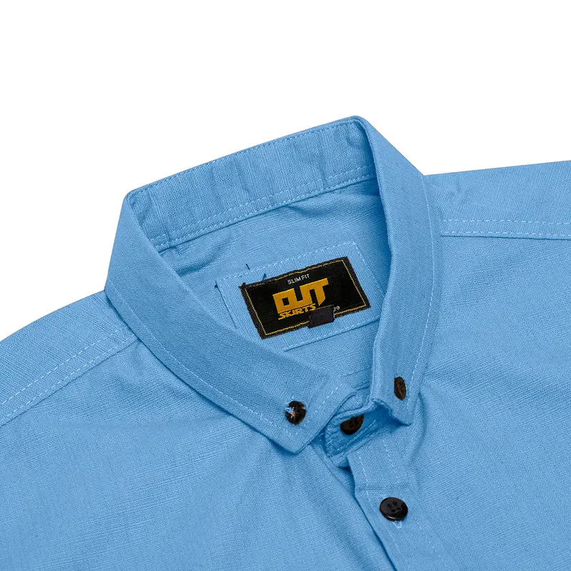 Outskirts - Long Sleeve Shirt Blue Denim | Kemeja Polos Blue Denim Pria Lengan Panjang Casual Slimfit Formal Santai Basic Shirts Katun Lembut Biru Light Nyaman Katun Lembut 2