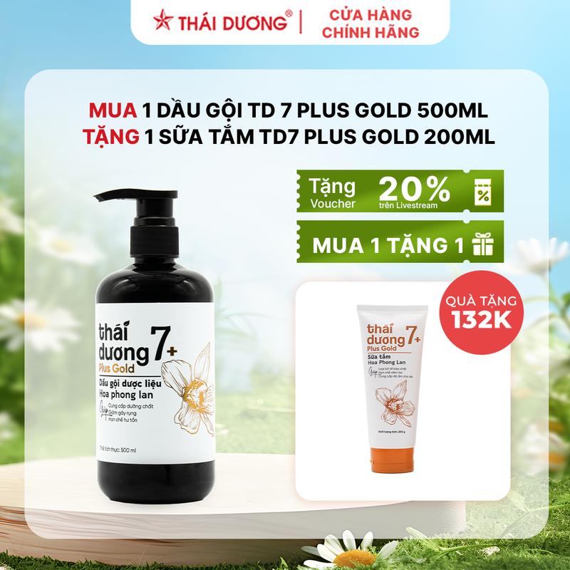Sale tháng 7 Mua 01 Dầu gội TD 7plus gold Chai 500ml Hoa phong lan tặng 01 Sữa tắm Thái Dương 7 Plus Gold chai 200ml Hoa phong lan - Sao Thái Dương