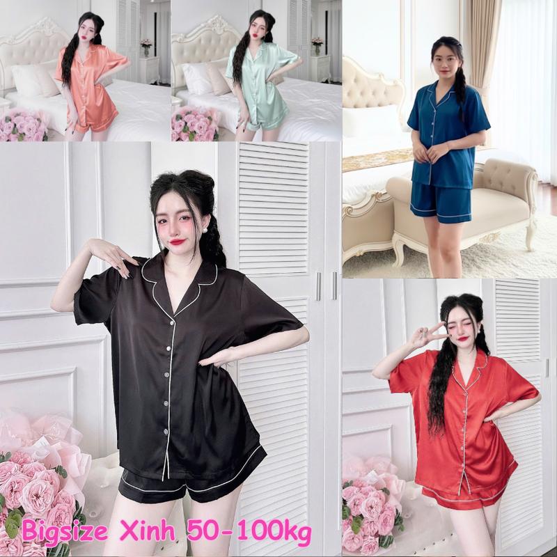 Bộ ngủ nữ đùi lụa bigsize 50-100kg chất lụa latin mềm mát họa tiết trơn pijama bigsize xinh sang trọng Women đồ ngủ