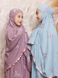 Fanellabordir Mukena Anak 4-6 th Coquette Mukena Ibu Dan Anak Cople Pita 2in1 Bahan Adem Bordir Mewah Bahan Katun Travel Premium