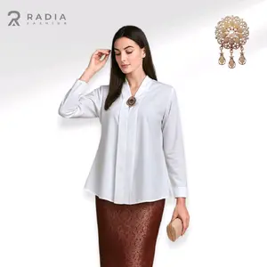 Radia Fashion Kebaya Polos Modern Lengan Panjang Katun Premium Casual Krah V Neck Pesta Baju Mewah untuk Ibu Wanita Kondangan Wisuda Terbaru Free Bross