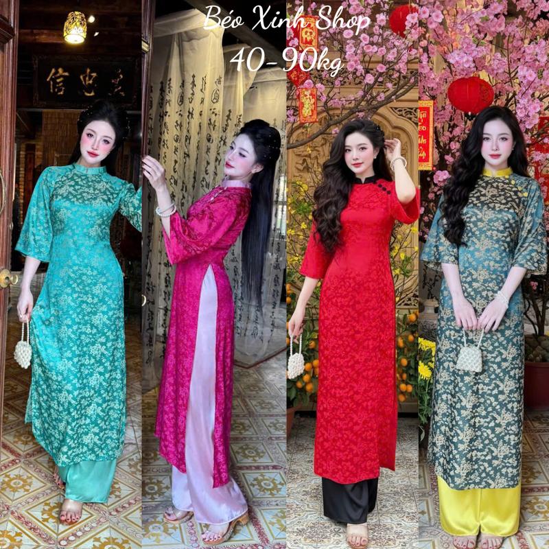   Tết 2026  Áo Dài Cách Tân Phối Cổ Tàu Vải Gấm 2 Da Cao Cấp Quần Vải Latin Cao Cấp Thanh Lịch Bigsize 40-90Kg Béo Xinh Shop - A.1628 