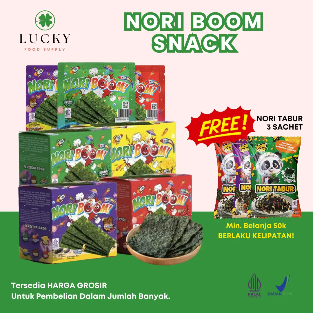 Nori Sachet Seaweed Snack HALAL 1 BOX ISI 12 Noriboom
