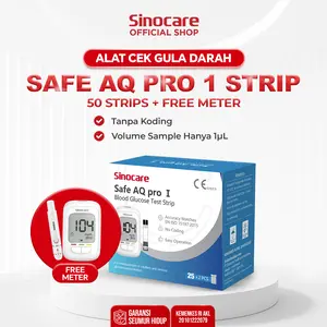 [BELI STRIP GRATIS ALAT] Sinocare SAFE AQ PRO 1 Strip Alat Cek Gula Darah isi 50 Strip + Gratis Alat Cek Gula Darah Instant Sinocare Paket Lengkap Siap Pakai Akurat Cepat 5 Detik