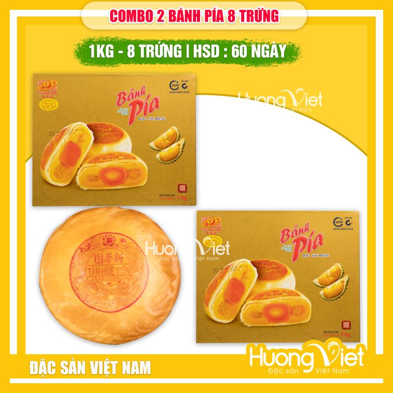  COMBO 2 HỘP Bánh pía 8 trứng đậu xanh sầu riêng Tân Huê Viên 1Kg bánh pía siêu to chỉ sản xuất mùa trung thu 