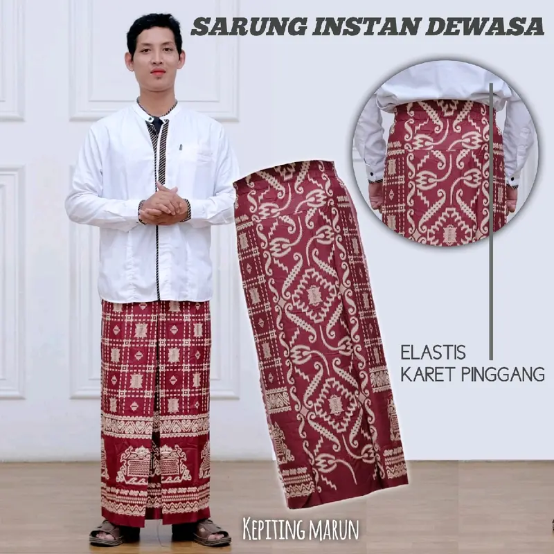 Sarung Instan Dewasa Motif Sarwon Tenun rayon Bahan Halus Modis dan Praktis Muslim - Kain, Pria Bali Putih Hitam 5