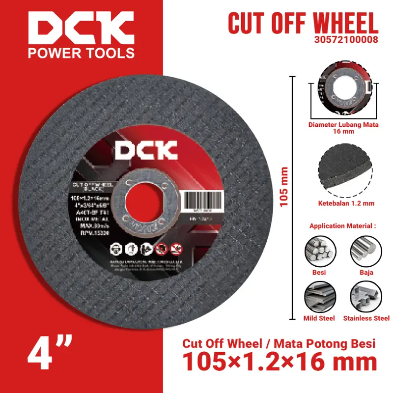 DCK Cut Off Wheel 4 Inci / Mata Potong Besi 105×1.2×16 mm Logam