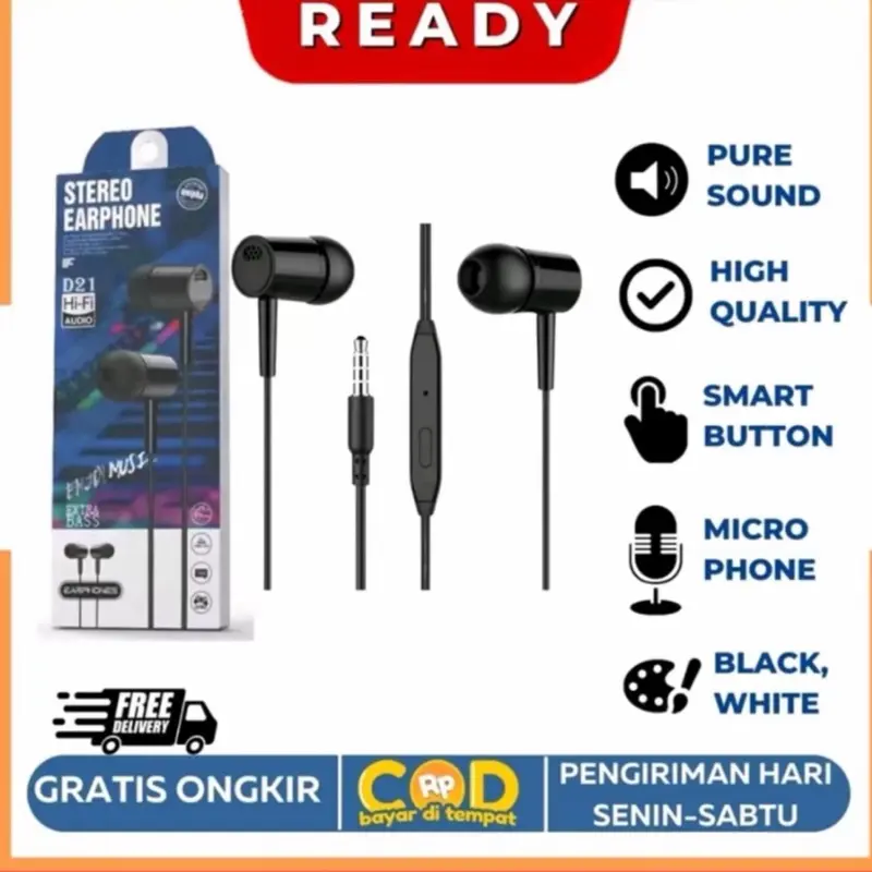 EARPHONE HEADSET D21 EXTRA BASS PLUS MIC