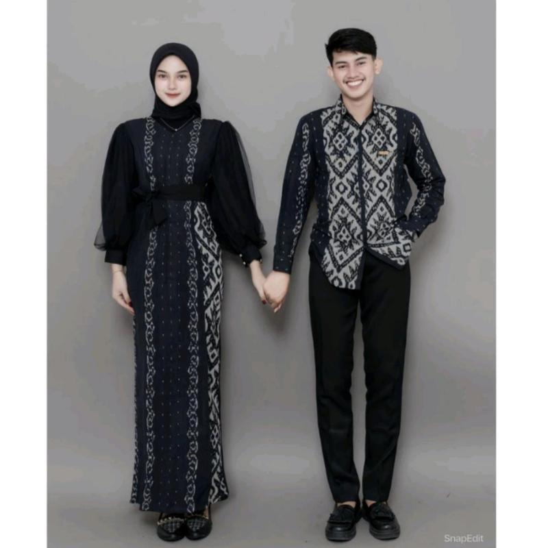 Product Introduction of Isaba Dress Padma Couple Tenun Kondangan Lamaran Gamis Muslimah Kombinasi Katun Tile Batik Kemeja Pria Lengan Panjang Baju Pesta Pasangan Keluarga Sarimbit Hitam Seragam Kain 2