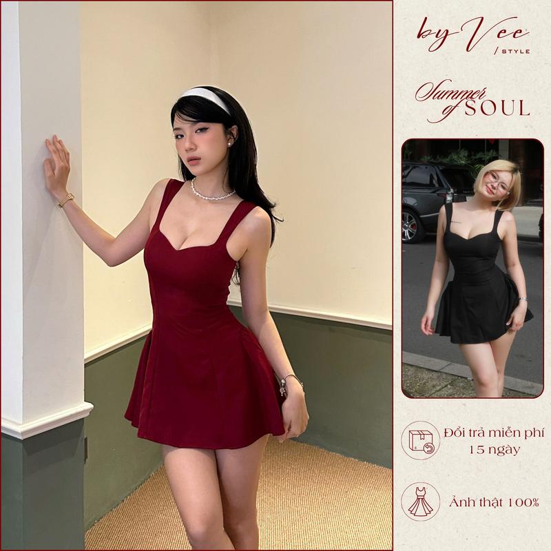 Đầm 2 dây xoè nhún sườn Flame Dress thiết kế Byvee Style