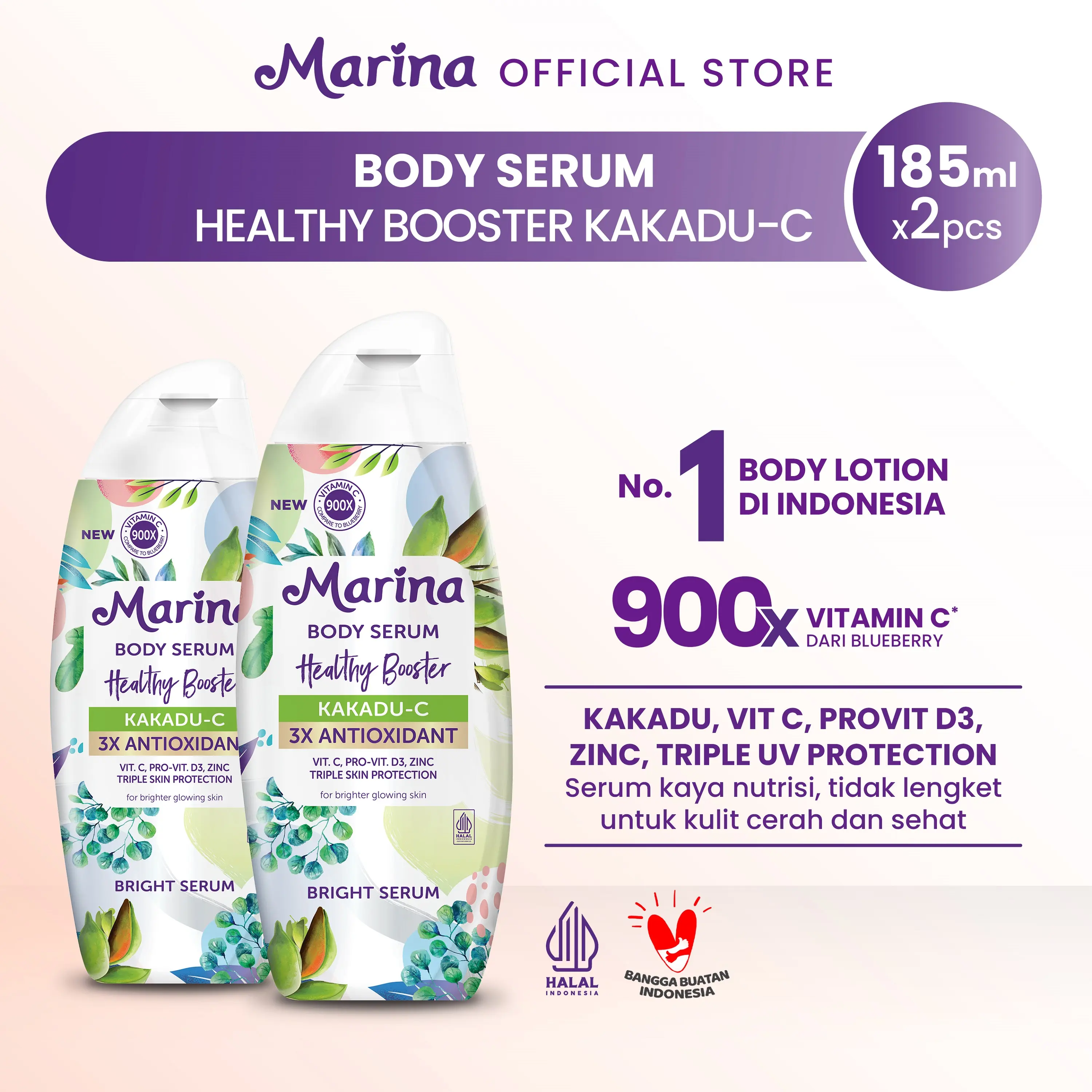 Marina Healthy Booster Bright Serum Kakadu [ 185ml - 2pcs ]  Exp : 05.2027 - Melembapkan badan