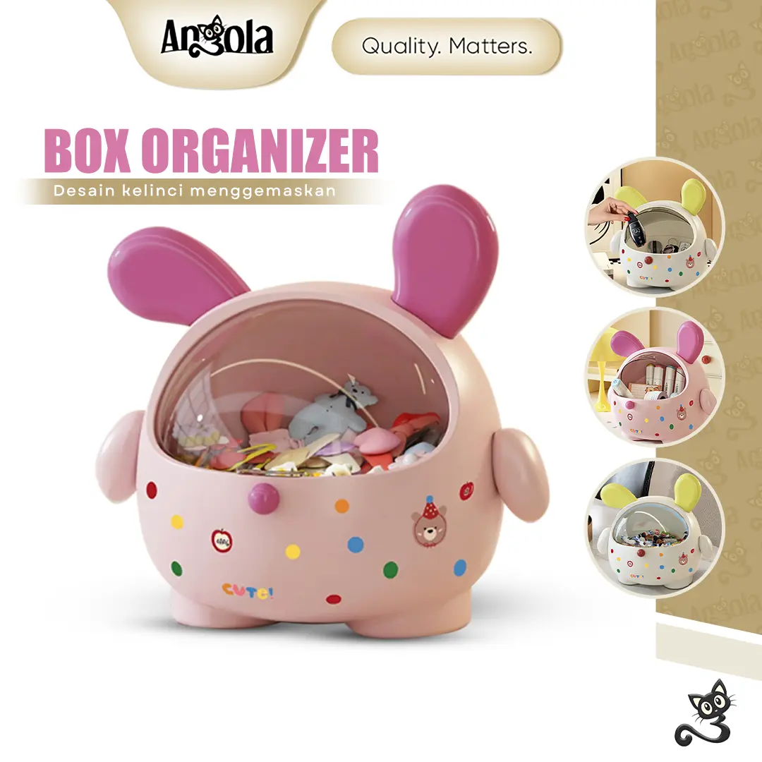 {EXTRA VOC 5%} [FREE STIKER] ANGOLA Storage Organizer Lucu Serbaguna C38A Box Tempat Penyimpanan Ikat Rambut Pita kotak Jepit Rambut Anak/ Rak Kosmetik/ Organizer Alat Tulis / Tempat Sampah Mini