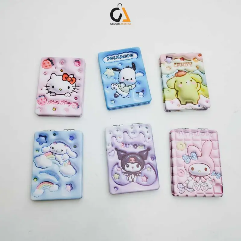 1 Pcs Cermin Kaca Rias Lipat Kecil 2 Sisi Model Persegi & Bulat Karakter Sanrio Motif Cartoon Lucu Eyelash 0