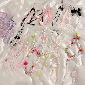 Telepon Lanyard Portabel Ins Handmade Manik-Manik Kristal Lanyard Pergelangan Tangan Kabel Warna-Warni Manik Bula