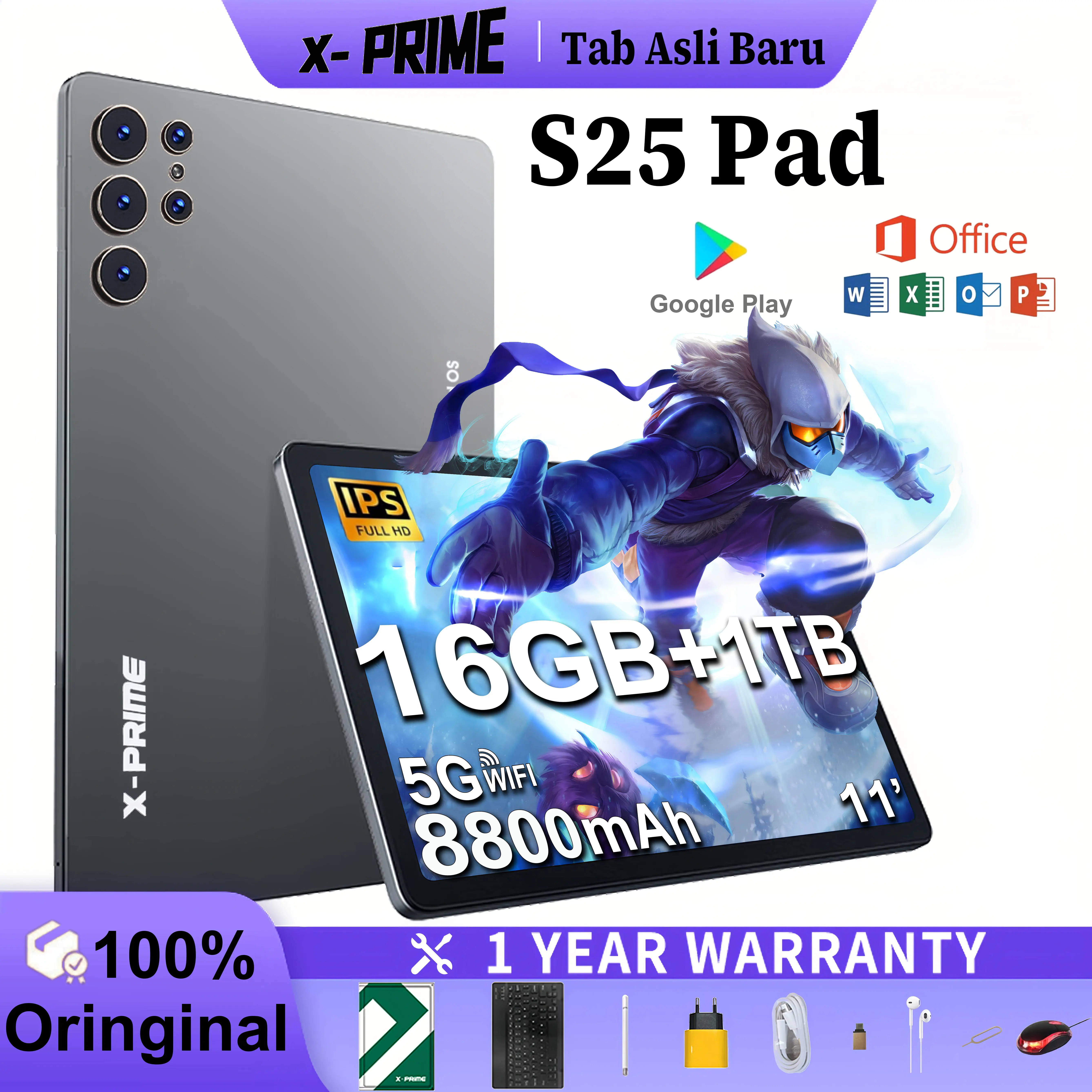 X-PRIME Tablet Baru S25 Ultra 10,1" HD 120Hz RAM16GB ROM1TB 8800mAh Android15 Dual Sim Wifi6 Bluetooth Cocok untuk Learning Entertainment Office Gaming