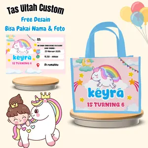 Paket 15 pcs Tas Ultah Anak Ulang Tahun Snack Free Undangan Request Custom Nama Kain Muat Kfc Snack