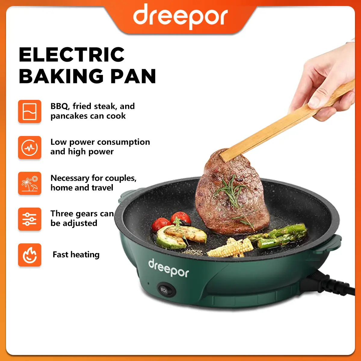 Dreepor Multifunction Electric baking pan Korean Pan Fried BBQ Grill Electric Baking Tray non-stick