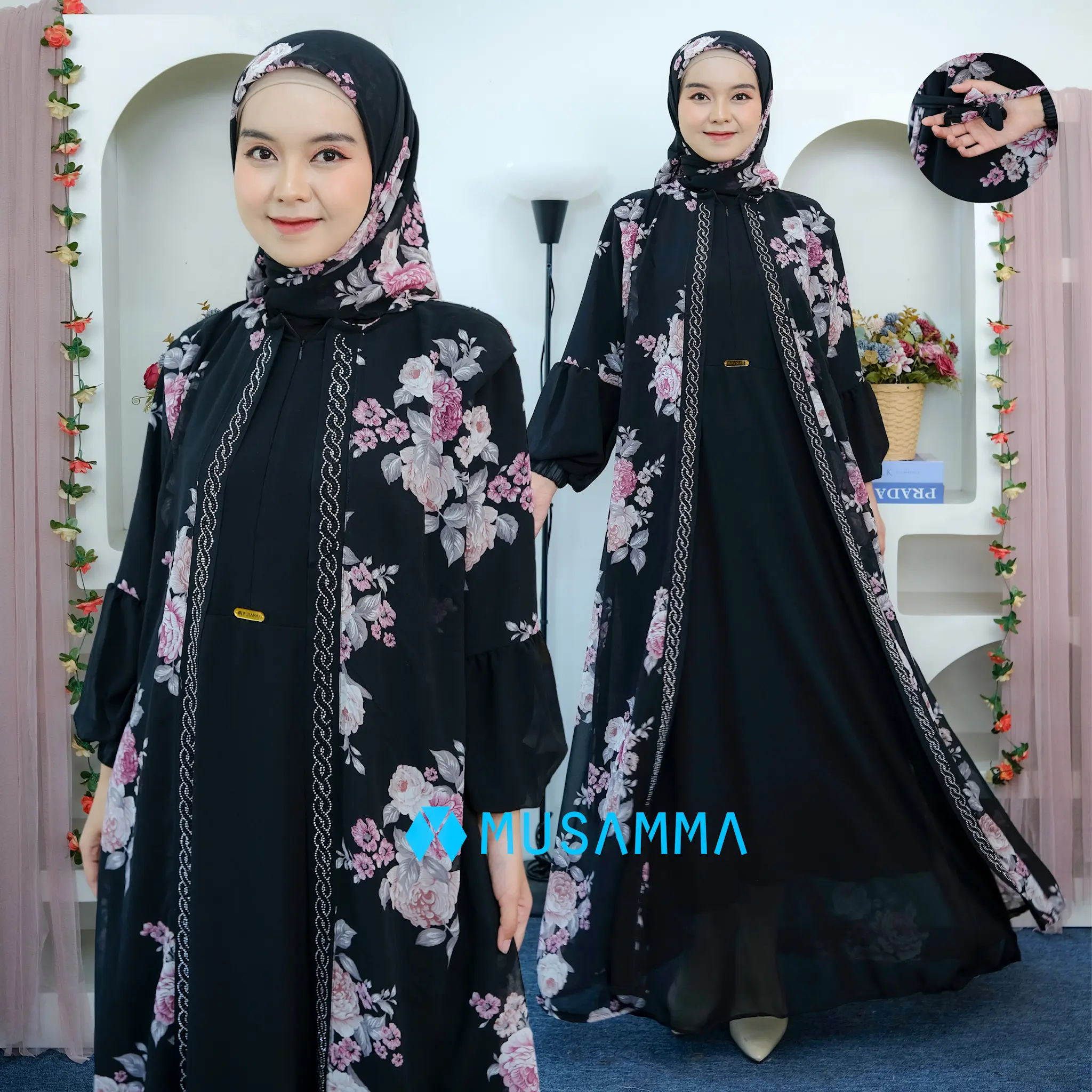 AZIMA DRESS - Gamis Ceruty Mix Ceruty Print Full Furing Busui dan Wudhu Friendly