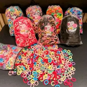 200pcs Karet Rambut Donat Pouch Ikat Rambut Donat isi 200pcs Desain Lucu dan Warna Cerah