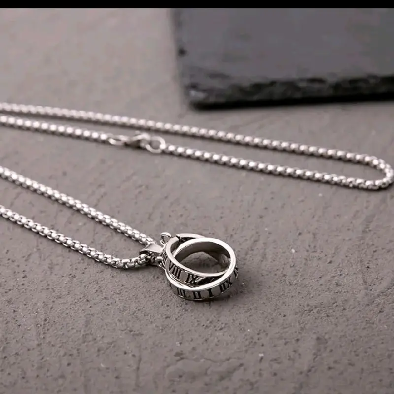 Elloise EN129 Kalung Silver Cincin Romawi 70cm Pria Wanita, Trendy, Rantai Titanium, Aksessories, Jewellry, Couple, Mewah ,Elegan, Anti Karat, Rantai Premium Tali Putih Titanium 》 3