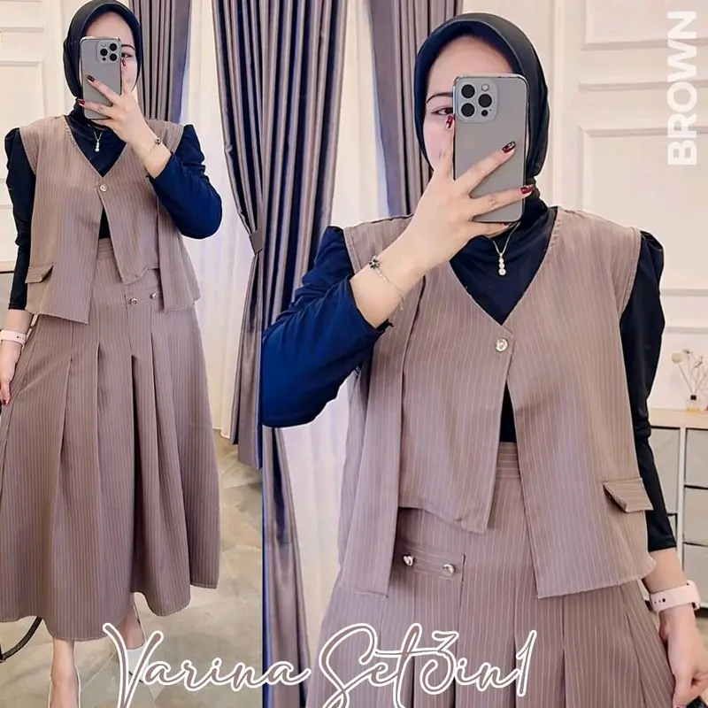 Oneset Kekinian Premium Quality | Oneset Wanita 3in1 Kekinian | Baju Setelan Wanita Setelan Rok Casual 5