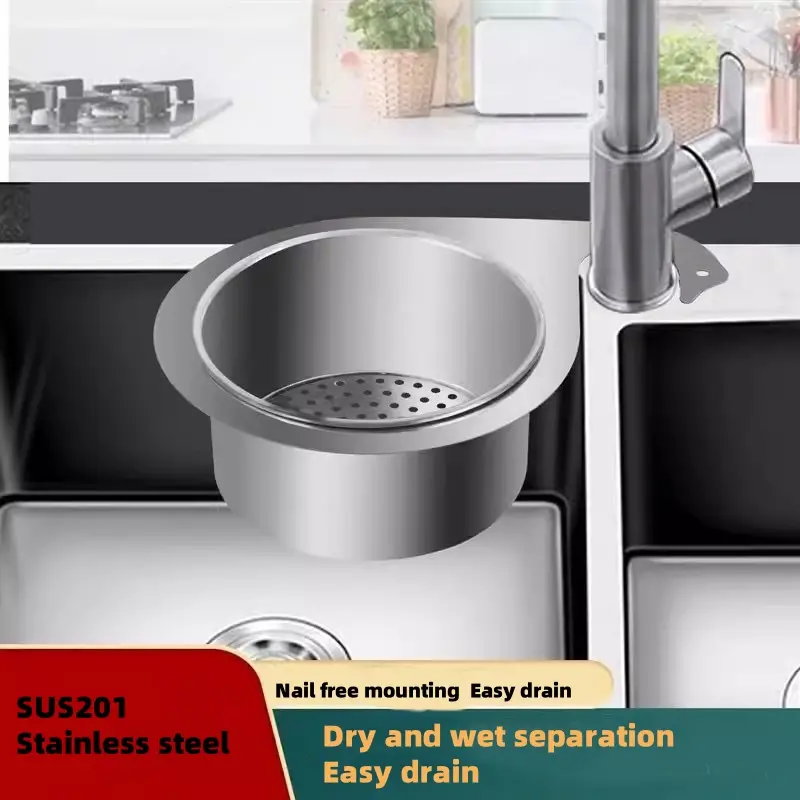 4pcs Kitchen Sink Drain Basket Stainless Steel Hanging Drain Rack Dry and Wet Separation Hook Garbage Filter Basket