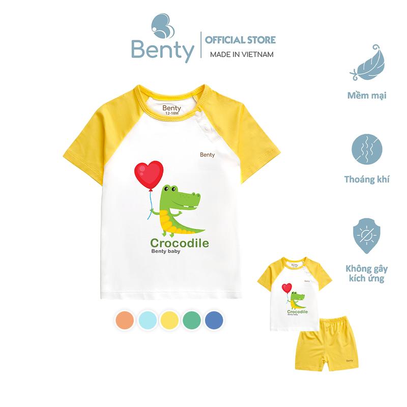 Bộ cộc tay cài chéo in hình Crocodile BT009 BENTY chất liệu cao cấp, đồ bộ trẻ em an toàn cho da