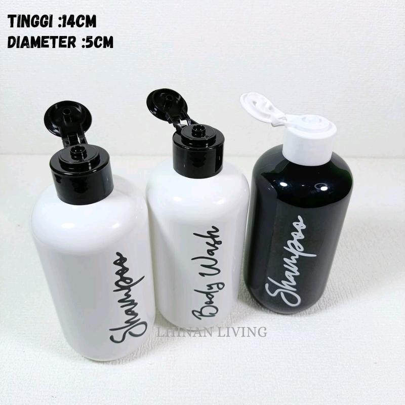 Botol Sabun Cair Aesthetic Plastik PET Flip Top Tebal - Hitam & Putih 250ml 6