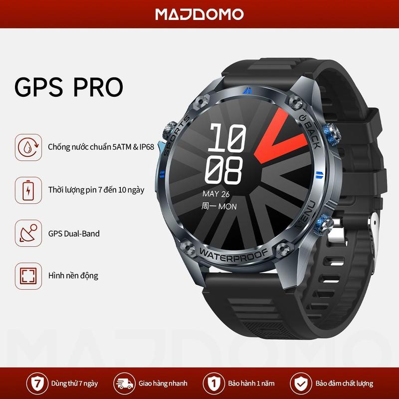 MAJDOMO Đồng Hồ Thông Minh GPS Pro Chống Nước 5ATM Màn Hình AMOLED 1.43 inch 100 Chế Độ Thể Thao Đo Nhịp Tim SpO2 Giấc Ngủ Nhắc Nhở Chu Kỳ GPSpro