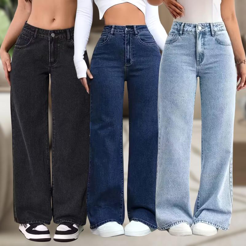 KIT 3 Calça Jeans Feminina Wide Leg pantalona Cintura Alta Oferta especial entrega em 24 horas Outlet de fábrica