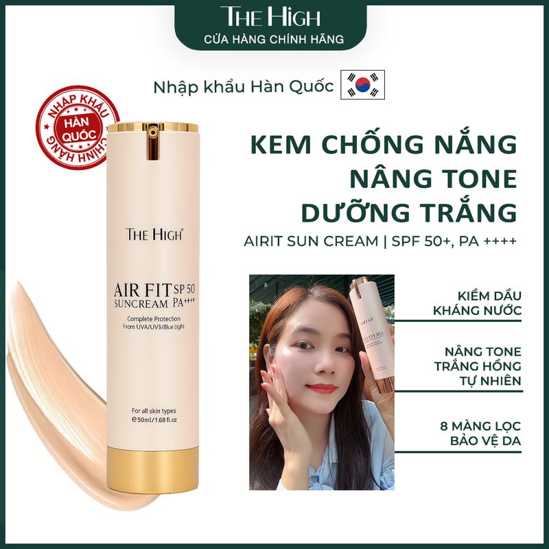 Kem Chống Nắng Trang Điểm Dưỡng Trắng, Giữ tone 16h, Hỗ trợ Kiềm Dầu, Hỗ trợ Hạn Chế Bắt Nắng Hàn Quốc THE HIGH Airfit Sun Cream 50ml Dạng Sữa