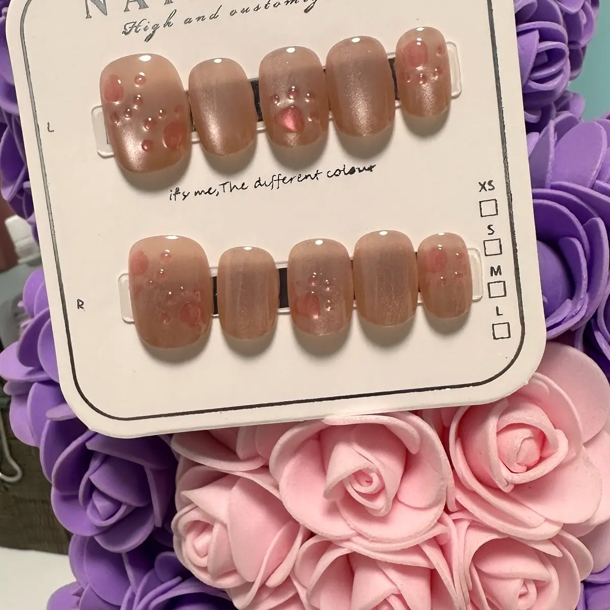 Press On Nails - Pink Paws Cat Eye (Short) Small size. Manicure, Nail Art