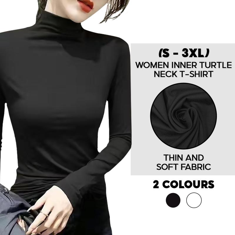 StyleHub Women Inner Turtle Neck TShirt Long Sleeve Muslimah Baju Inner Lengan Panjang Black Clothing Silk Fabric White 0