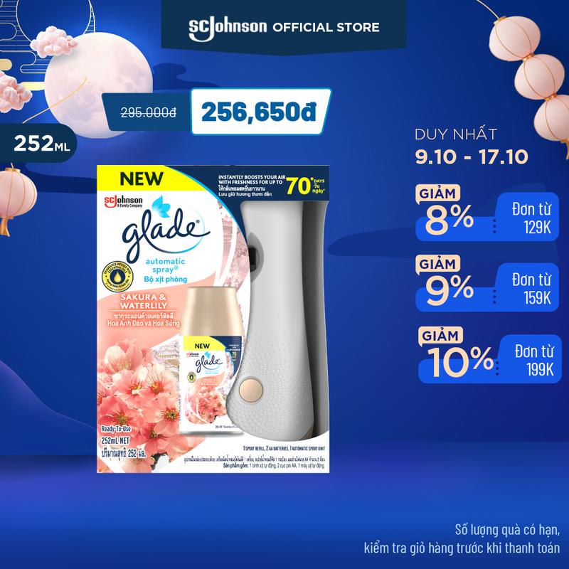 GLADE Bộ Máy & Lõi Xịt thơm phòng tự động Hương Hoa Anh Đào Lily 252ML