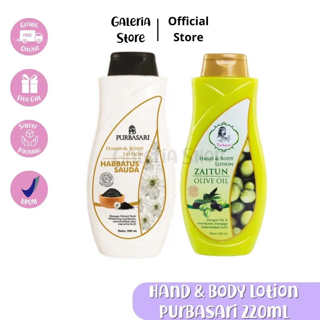 (READY STOK) HANDBODY LOTION PURBASARI HABBATUSSAUDA 220ML | HANDBODY LOTION PURBASARI OLIVE OIL 220ML