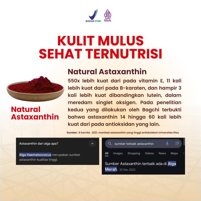 Suplemen Kecantikan Astaxani Nutraglow - Natural Astaxanthin 10 mg - Nutrisi Alami Mencerahkan Memudarkan Flek Hitam Mencegah Penuaan Dini Pada Kulit [BPOM & HALAL] 5