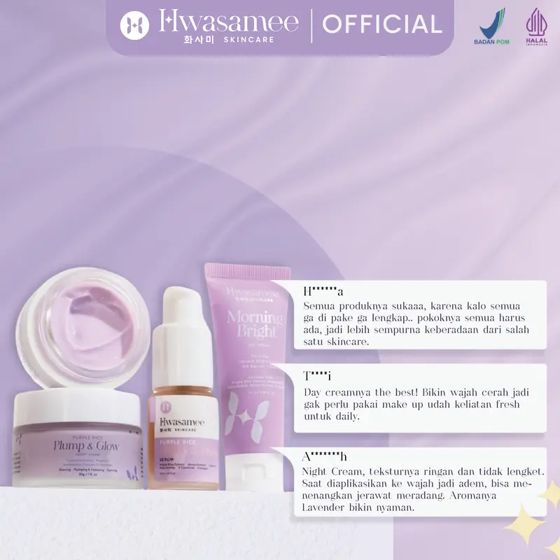 HWASAMEE [Serum 5in1 + Night Cream 10x Brightening ] Perawatan Malam Sempurna Bangun Dengan Wajah Glowing Kenyal Terjaga Kelembaban Kulit Ceramide Extract Niacinamide Pencerah Purple Vitamin Lavender Memudarkan Mencerahkan 8