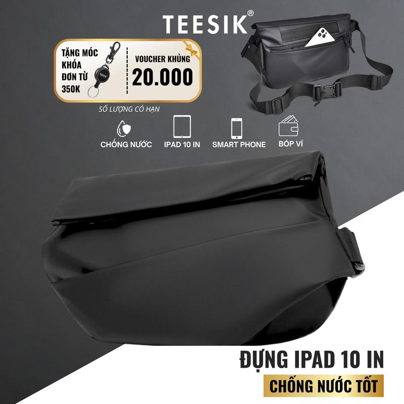 Túi đeo chéo nam TEE SIK túi chéo nam chống nước khóa từ đeo vai túi bao tử cao cấp bag nhiều ngăn đựng vừa Ipad 10 in TS40 - Đen