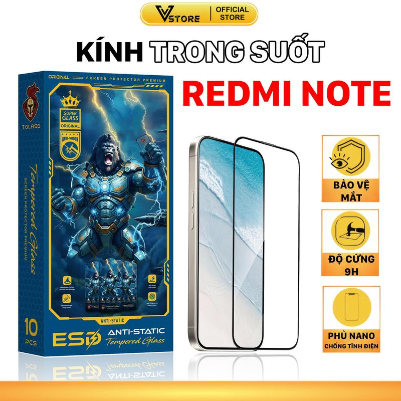 Kính cường lực cho redmi note 14 13 12 11 10 9 8 7 10s 10t 11s 11t 12t 12s 12r 13r 7s 8t 9s 9t turbo pro+ pro max lite 4g 5g se xiaomi kingkong trong suốt phủ nano chống ánh sáng xanh cao cấp thế hệ mới Vstore Phụ Kiện