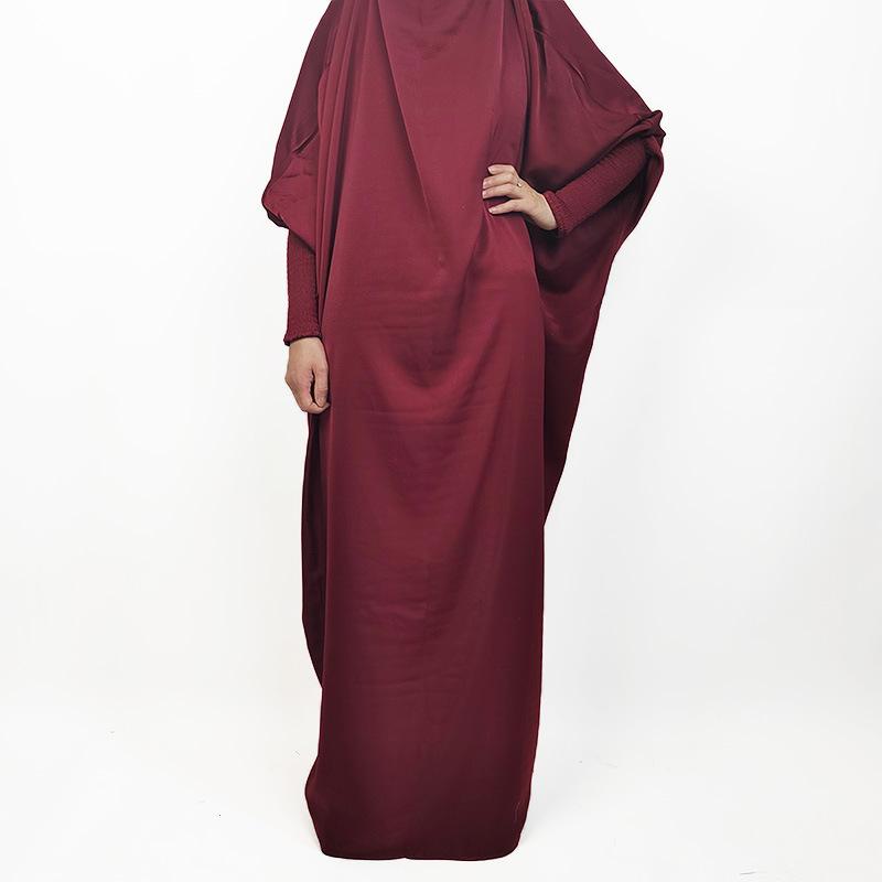 Product Introduction of High quality new selling Muslim large size women's dress solid color tight sleeve gown skirt dress. abaya 7