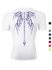 Camiseta deportiva ajustada para hombre con estampado de alas, cuello redondo, de secado rápido y transpirable, manga corta para verano
