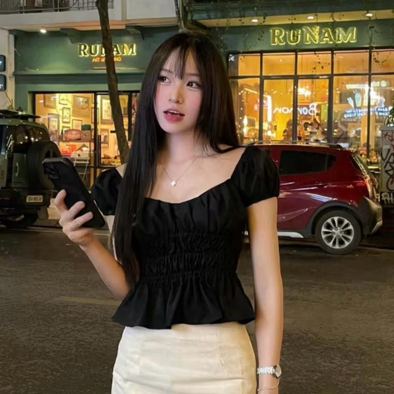 A-54 áo chun nhún bèo trễ vai