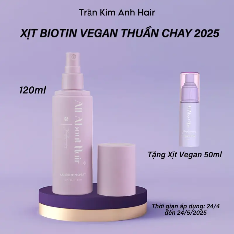 Xịt Biotin Vegan 2025 All About Hair 120ml - Thương hiệu Việt Nam - Nữ, Chăm sóc tóc ( Tặng Xịt Bitoin Vegan 50ml)